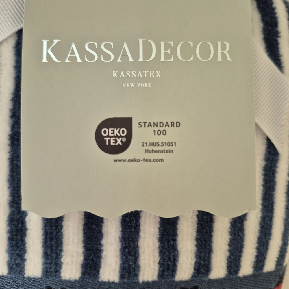 NEW Kassa Decor 100% Cotton Lady Bug Blue Striped 2pc Soft Hand Towel set